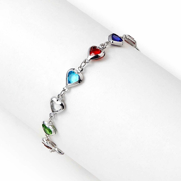 Heart Multicolor Zircon Sterling Silver Bracelet - Picture 6 of 8